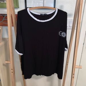 Women’s black & white ringer tee with sun & moon